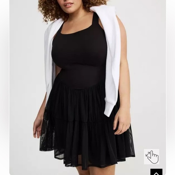 Torrid Performance Core Mesh Ruffle 2fer Active Dress 1X Black - Picture 2 of 9